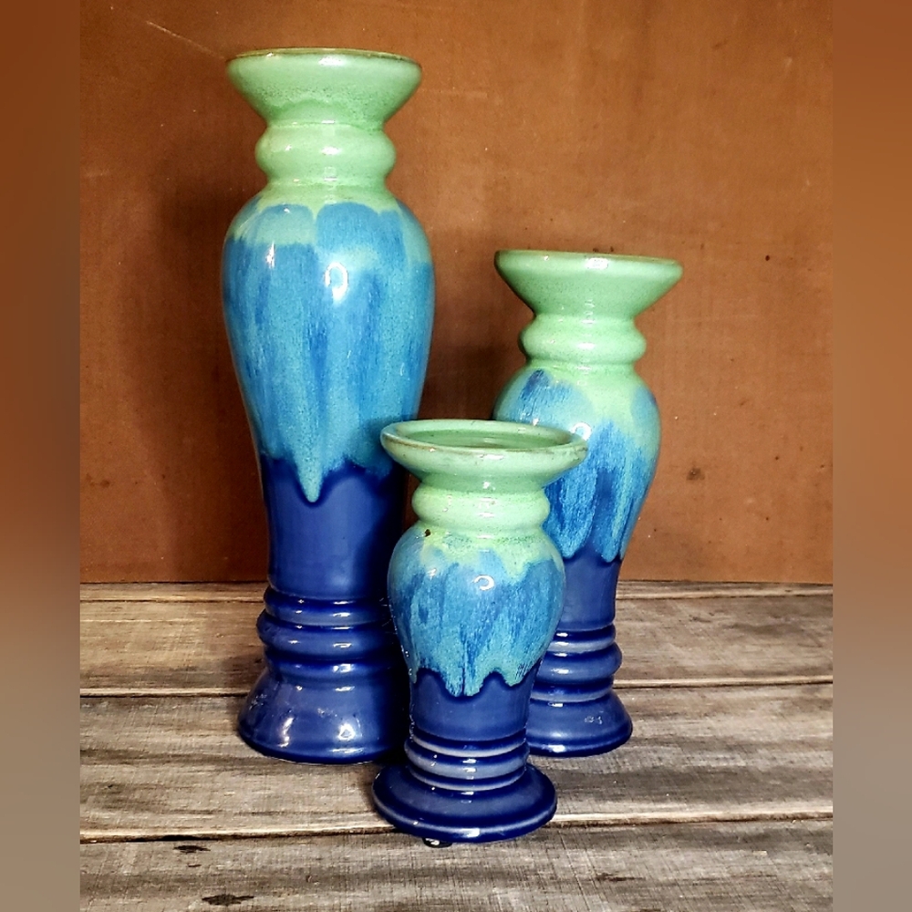 Ceramic Blue and Green Vase Set